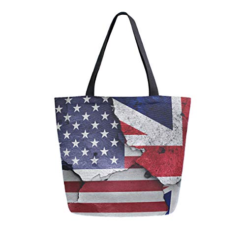 Banderas de Estados Unidos de América y Reino Unido bolsa de lona grande para mujeres y niñas, bolsas de compras reutilizables de lona