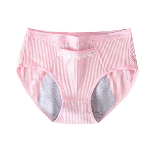 Bayrick Pantalones fisiológicos de algodón para Mujer Calzoncillos de algodón Transpirables de Cintura Media menstruales a Prueba de Fugas Tallas Grandes-Rosado_Metro