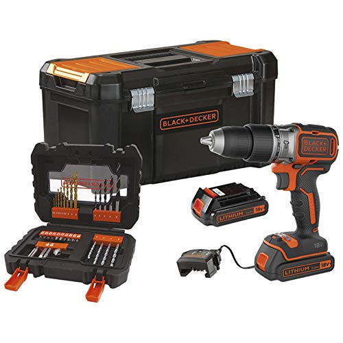 Black+Decker BL188D2KA31-QW Taladro de percusión inalámbrico (18 V-2 Ah-52 Nm-1650 trs/min-28 050 CPS/Min-2 baterías-31 Accesorios-Se Entrega en Caja de Herramientas