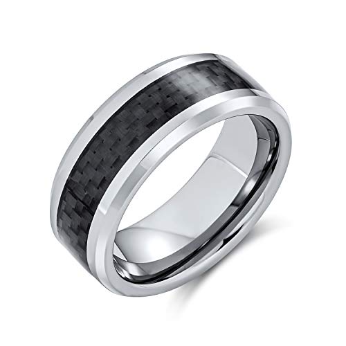 Bling Jewelry Patrón Geométrico Gris Negro De Fibra De Carbono De Tungsteno Banda Boda Parejas Anillos para Hombres Y para Mujer 8Mm