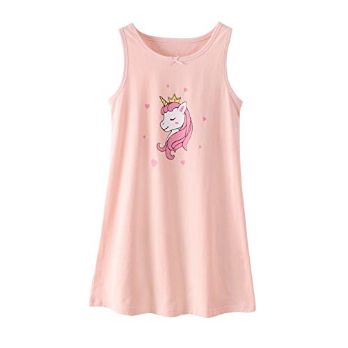 BLOMDES Camisón de algodón para niña Unicorn Tank Sleepwear para niñas Rosa Durante 9-10 años