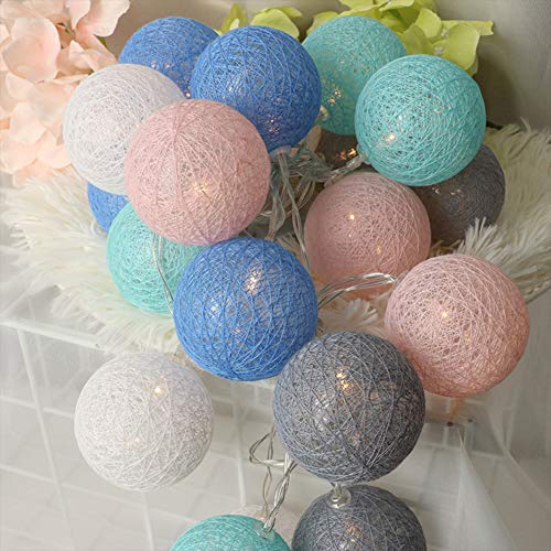 Bolas de Algodón LED Luces Hadas, [3M, 20LEDs] Cadena de Luz Luminosa Funciona con Pilas INS Decoración ideal para Habitación de Niños Boda Fiesta Babyshower - 6CM Diámetro (Macaron)