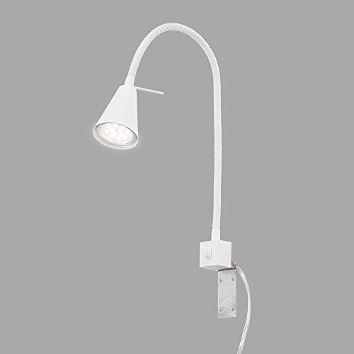 Briloner Leuchten 2080-016 Lámpara de Cama Led, Brazo Flexible, Incluye Interruptor de Encendido/ Apagado, 4 Vatios, 400 Lúmenes, 3000 Kelvin, Blanco, 4 W