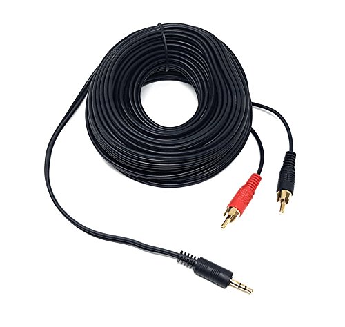 Cable de audio estéreo con clavija jack de 3,5 mm a 2 conectores RCA (disponible en 0,5 cm, 1 m, 1,5 m, 2 m, 3 m, 5 m, 10 m, 15 m y 20 m) 15 m