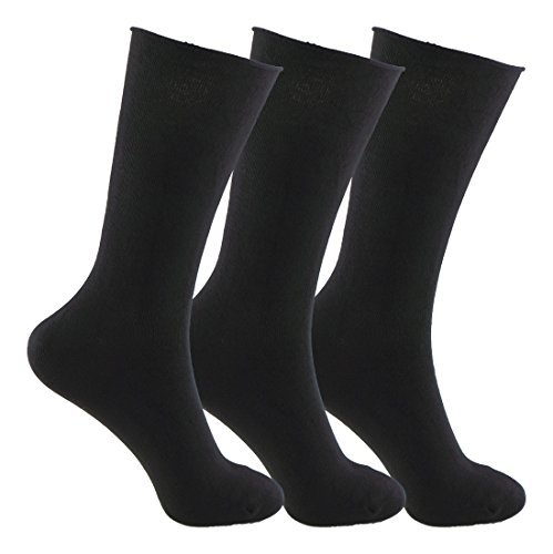 Calcetines SIN COSTURAS y SIN GOMA (3 pares) hombre. Calcetin alto, sin costuras y sin goma de primera calidad, evitan los roces y señales de presión. (Negro, eu: 40-46 // uk: 6-11)