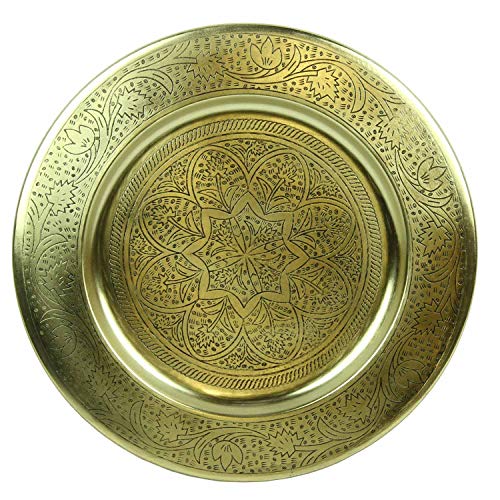 Casa Moro Bandeja de servir marroquí Nermín, diámetro 50 cm, redonda, de metal en aspecto dorado antiguo, bandeja de té oriental, artesanía de Marrakech | Bandeja para decoración creativa | TTB508G