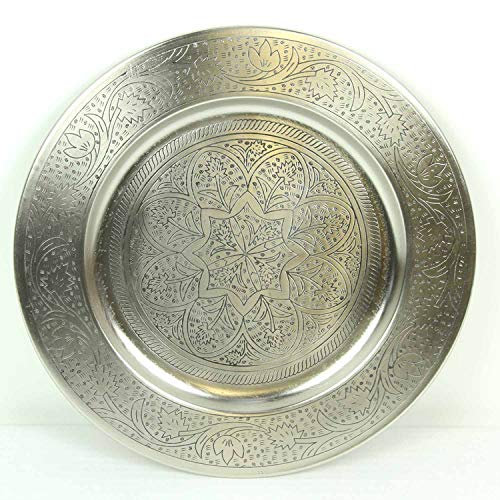 Casa Moro Bandeja para servir marroquí Hoyam, diámetro de 50 cm, redonda de metal en plata, bandeja de té oriental, artesanía de Marrakech | Bandeja para ideas creativas de decoración | TTB508S