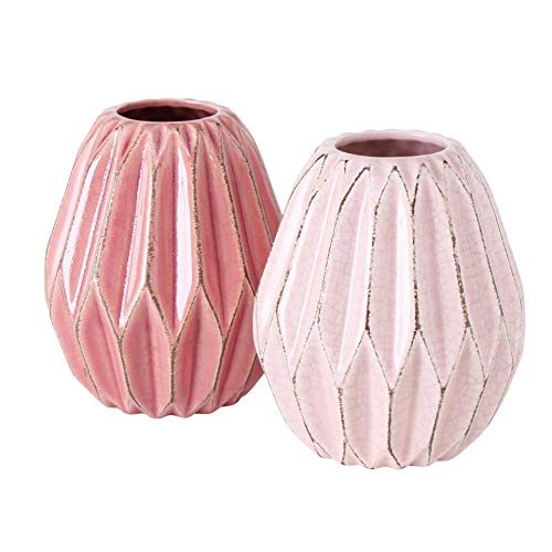CasaJame Juego de 2 jarrones decorativos (gres, 13 x 12 cm), color rosa claro