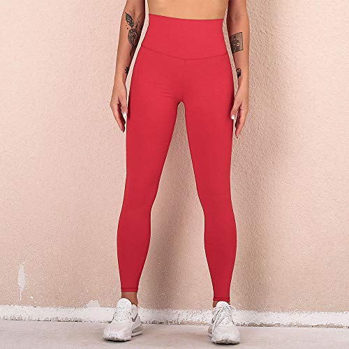 chenhe Cintura Alta Leggings Mallas,Pantalones de Yoga de plástico Desnudo Transpirables y de Secado rápido, Leggings Deportivos elásticos Ajustados de Cintura Alta para Mujeres-Rojo_Metro