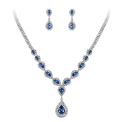 Clearine Juegos de Joyas de Mujer Zirconia Lágrimas Cristal Collar y Pendientes para Novia Boda Fiesta Azul