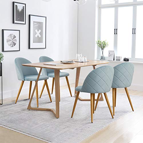 CLIPOP - Juego de 4 sillas de comedor de terciopelo con respaldo y patas de metal resistente de estilo de madera para salón, sala de estar, cocina, oficina y restaurante, azul claro, 46*46*77 CM