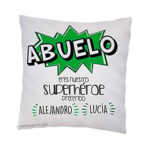 Cojín Abuelo superhéroe favorito personalizado 40x40 cm. Incluye relleno. Elige color. Regalo muy especial para día del Padre, Navidad, Cumpleaños, almohadon original