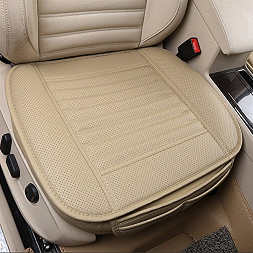 Cojín de asiento, protección del asiento de coche, cómodo y transpirable Cuatro estaciones generales Pu cuero Bambú carbón de leña transpirable coche interior (Beige, 1 Pcs)