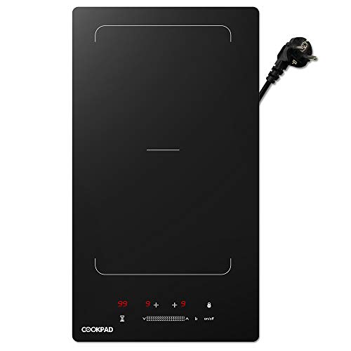 COOKPAD Placa de inducción, 2 zonas, flexible, para parrilla, 30 cm, 3500 W, eléctrica, con enchufe y pantalla táctil