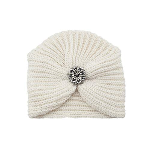 CRCOG Invierno Ladies Moda Sin Capucha Bohemio Viento Accesorios Folk Folk Bool Warm Knit Hat Bag Head Hat Satfil Ball Jewel Headquario musulmán CRCOG (Color : 2 Money White, Size : One Size)