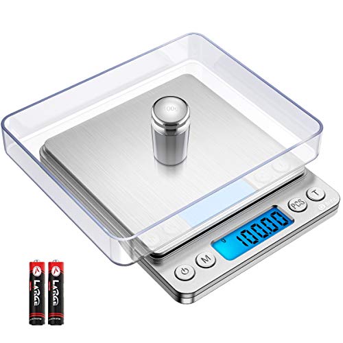 Criacr Báscula Digitales de Precisión, 500g/ 0.01g Bascula Cocina Digital con 100g de Peso, Balanza de Alimentos Multifuncional con Pantalla LCD Retroiluminada, Función de Tara y PCS