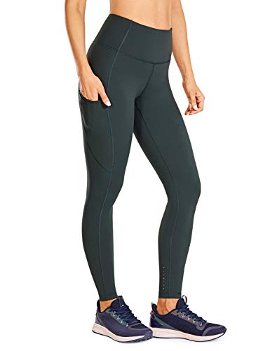 CRZ YOGA Mujer Mallas Deportivas Leggins Cintura Alta Fitness Pantalones con Bolsillos-71cm Melanita 38