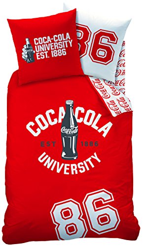 CTI 042692 - Juego de Cama (Funda nórdica de 140 x 200 cm y Funda de Almohada de 63 x 63 cm, algodón), diseño de Coca Cola, Color Rojo