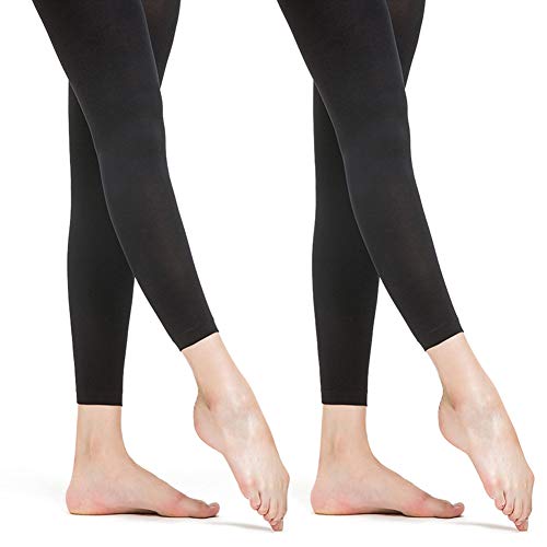 DANCEYOU 2 Pares Medias Modelandas Negros Leggings Opacos Súper Elásticos Con Pie Convertible y Sin Pie para Mujeres y Niñas 70DEN L