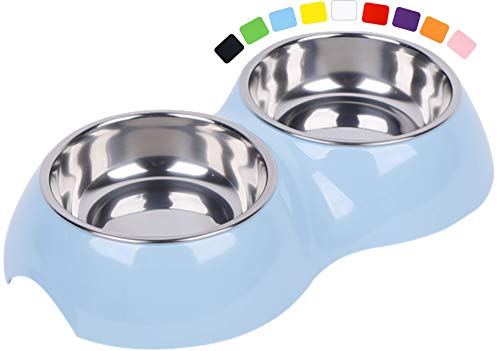 DDOXX Comedero Doble Perro, Antideslizante | Muchos Colores y Tamaños | para Perros Pequeño, Mediano y Grande | Bol Accesorios Acero INOX-Idable Melamina Gato Cachorro | Azul, 2 x 350 ml