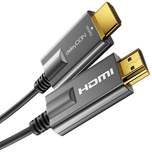 deleyCON 15m Cable Óptico de Fibra de Vidrio HDMI 2.0b - UHD 2160p 4K@60Hz 4:4:4 HDR HDCP 2.2 ARC CEC Ethernet 18Gbps 3D Full HD 1080p Dolby