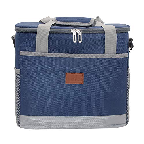 Delgeo 20L Nevera Portatil Bolsa Térmica Porta Alimentos Bolsa Isotermica con Correa Ajustable Bolso para Picnics, Fiestas, Camping, Gris (Armada)