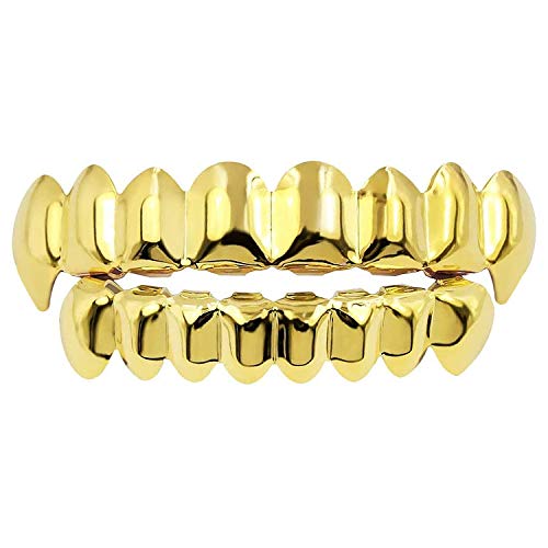 Diealles Shine Parrillas de Oro para los Dientes de la Cadera de Grills para la Parte Inferior Superior de la Boca, Parrillas Halloween Accesorios Colmillos para Cosplay de Vampiro - Oro