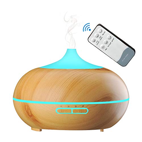 Difusor de aceite esencial de aromaterapia ultrasónico, humidificador de niebla fría de 550 ml con 7 luces de color y 4 temporizadores, función de apagado automático sin agua (Light Grain)