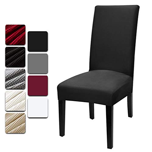 Dioxide Fundas para Sillas Pack de 4 Fundas Sillas Comedor, Fundas Elásticas Chair Covers Lavables Desmontables Cubiertas para Sillas Muy Fácil de Limpiar Duradera (Negro,4)