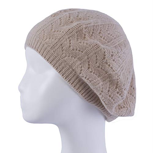 DKee Sombrero de cachemira de otoño e invierno de punto, boina de cachemira, para mujer, color beige claro, cálido (21 cm de profundidad, 40 cm de circunferencia)