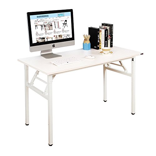 DlandHome Mesa Plegable Mesa de Ordenador Escritorio de Oficina 120x60cm Mesa de Estudio Puesto de Trabajo Mesas de Recepción Mesa de Formación,Blanco