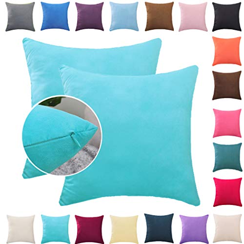 Donbest Fundas de Cojines 2 Piezas Terciopelo Funda de Almohada Color Sólido del Sofá Cama Coche Throw Cojín Decoración Almohada Caso de la Cubierta Decorativopara Sala de Estar Lago Azul 40x60 cm