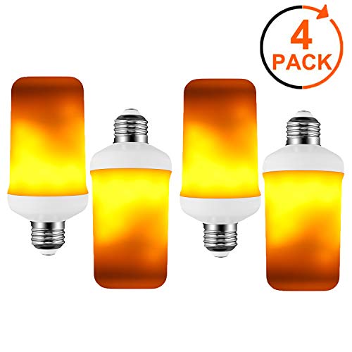 Donpow Luces de llama LED, bombillas de llama realistas parpadeantes de 3W 4 modos, bombillas de efecto de llama E27 para decoraciones navideñas, bombilla de luz LED para luz de porche (Yellow-4Pack)