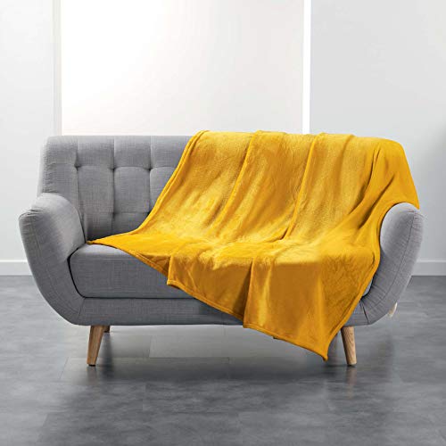 Douceur d'Intérieur Suave Interior FLANOU Plaid, poliéster, Amarillo, 180 x 220 cm