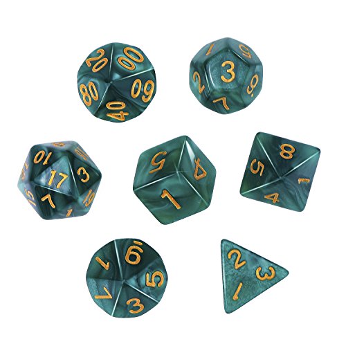 eBoot Dados Poliédricos Set de 7-Dados para Dungeons y Dragons con Bolsa Negra (Verde)