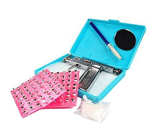 echo-ove Profesional Ear Piercing Pistola Herramienta Set 98pcs Clavos Acero Oreja Nariz Cejas Piercing de Pezón, Labio, Ombligo Cuerpo Anillo Piercing Gun Machine Tool Kit Set Plata