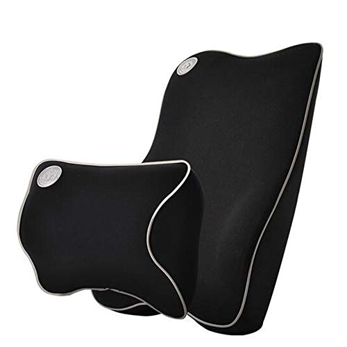 Ecloud Shop® Cojín de Soporte Lumbar para Coche y reposacabezas Kit de Almohada para Cuello - Diseño ergonómico Asiento de automóvil Principal para Ajuste Universal - Negro