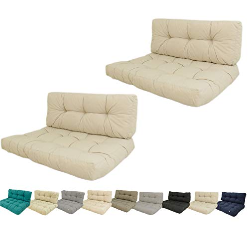 Edenjardi Pack 2 Cojines para palets, Cojín de Asiento 80x120x16 cm + cojín Respaldo 42x120x16 cm, Olefin Color Crudo, Repelente al Agua