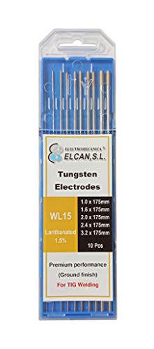 ELCAN Tungstenos soldadura TIG Lantano 1,5% Oro Dorado WL15 profesional, electrodos soldadura para torcha TIG de 1,0 1,6 2,0 2,4 3,2 mm, 10 unidades - Dimensiones: 1,0/1,6/2,0/2,4/3,2 x 175 mm