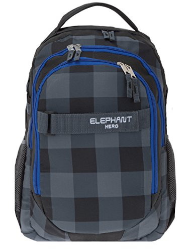 ELEPHANT Mochila escolar Hero Signature, Diseño a cuadros en color negro. (Negro) - 12609