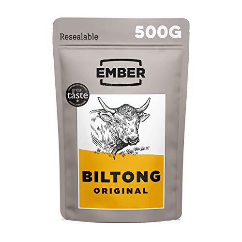 Ember Biltong - Beef Jerky - Cecina de Vaca - Aperitivo alto en Proteinas - Original (1x500g)