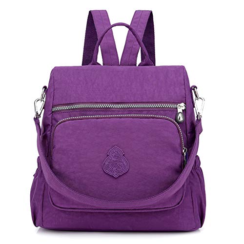 Estwell Mochila Mujer Casual Bolso Mochila Antirrobo Impermeable Nylon Mochila Escuela Multifuncional Gran Capacidad Bolso Bandolera Mochila de Viaje, Púrpura