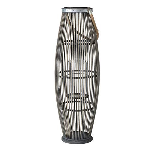 Farol XL de bambú gris con cordón, altura de 75 cm