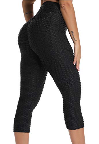 FITTOO Mallas 3/4 Leggings Capris Mujer Pantalones Yoga Alta Cintura Elásticos Super Suave #1 Negro M