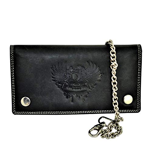 Flevado Wild búfalo - Cartera de piel con cadena, Negro (Negro) - G-545