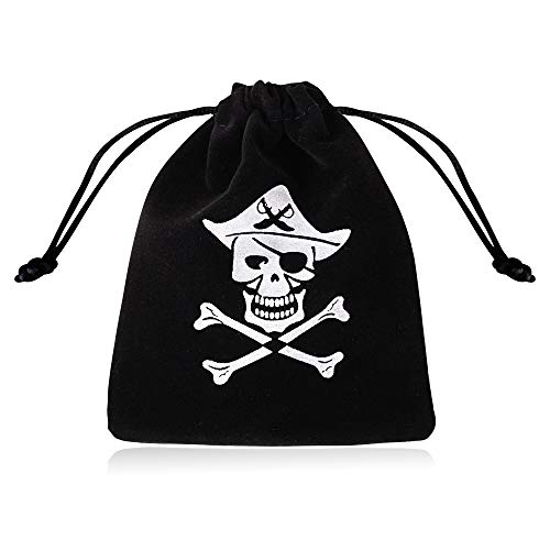 FLOFIA 25pcs Bolsas Terciopelo con Cordón Bolsitas Terciopelo Negro Pequeñas para Regalo Joyería Joya DIY Patrón Pirata