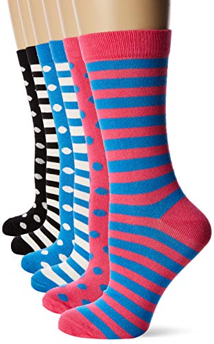 FM London Bamboo Calcetines, Multicolor (Stripes & Dots Dark 10), Talla única (Talla del fabricante: UK 4-8 EU 37-42) (Pack de 6) para Mujer