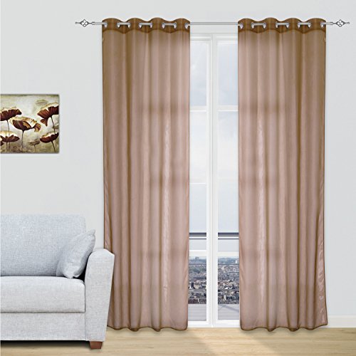 Frenessa 2X Visillos Transparentes Voiles Cortinas con Ojales Modernos Decorativos para Salón Dormitorio Balcón, 140x260cm, Chocolate