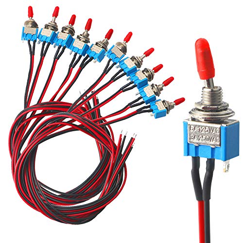 FULARR 10Pcs Profesional Coche Mini Interruptor Palanca con Precableado, ON-OFF 2 Posiciones 3 Pines SPST Auto Conmutador Basculante MTS-1, para Coche Auto Camión Barco –– 3A 250VAC / 6A 125VAC