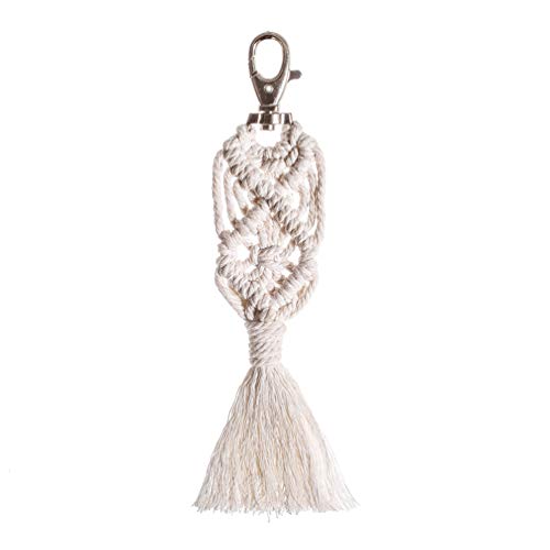 GARNECK Mini Macramé Colgante de Pared Encanto del Coche Colgante Adorno Boho Arte Geométrico Tejido Llavero Mochila Regalos Hechos a Mano (Blanco)